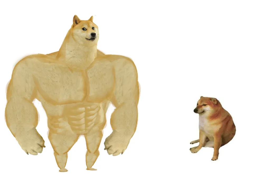 Big dog small dog meme: city A; city B, 1.1 times bigger