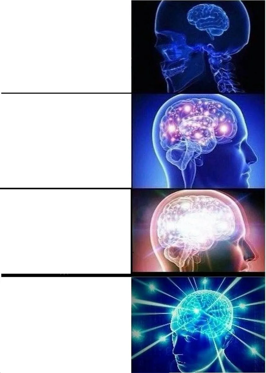 Expanding Brain meme: one person's guess: right range 33%; the median of 500 guesses: 42%; Jev: 54%; Jev on celebrities' ages: 65%, the crowd 90%
