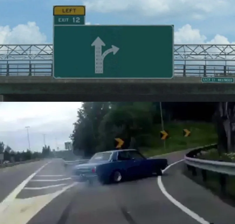 Left Exit 12 Off Ramp meme: hovercraft (80% of voters); hot air balloon; Jev