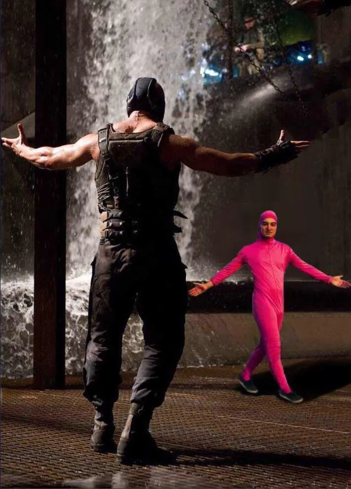Pink Guy vs Bane meme: kiki: kind of spiky (people, 68%); kiki: MAXIMALLY SPIKY (Jev, 99%)