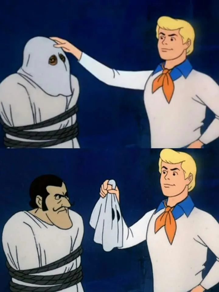 Scooby doo mask reveal meme: a well-documented function; let's see what it really does; a well-documented function; a buffer overflow