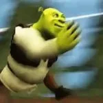 Shrek running meme: People: "flee" sounds like running away. Jev: it's just a word.