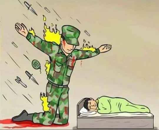Soldier protecting sleeping child meme: Jev; nurses and pharmacists; bankers