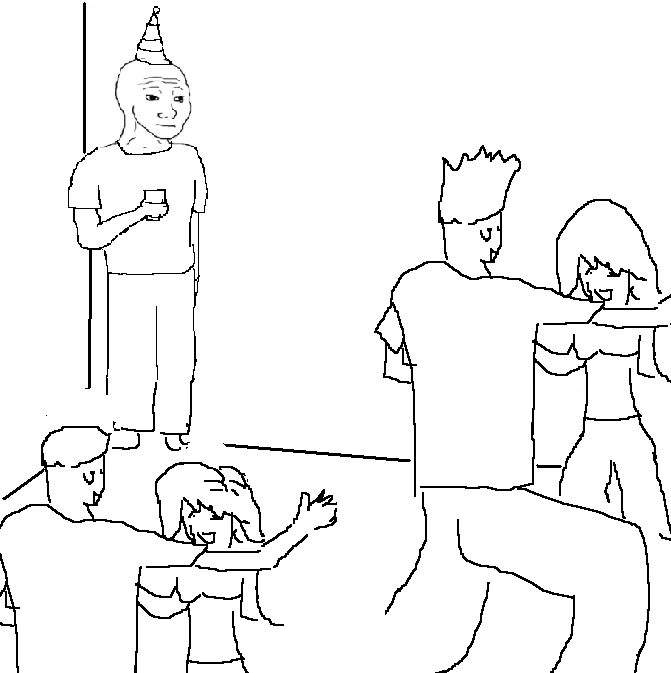 They don't know meme: everyone at the party; they don't know ⛔ means 'no, this is great'