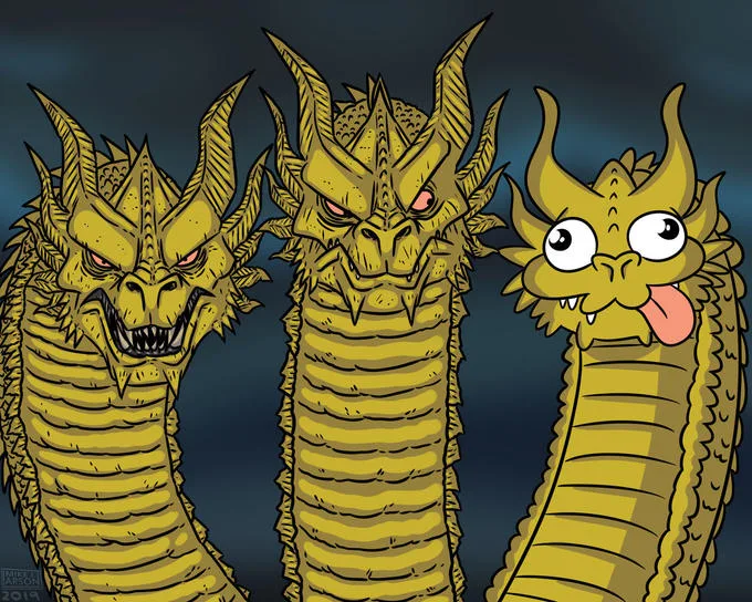 Three-headed Dragon meme: Kind of Blue; The Dark Side of the Moon; a vuvuzela