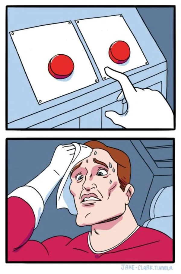 Two Buttons meme: look up how many doctors each country has; assume the richer one has more; Jev